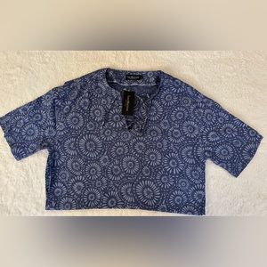 NWT LucMatton men’s summer vintage shirt lace up loose fit short sleeve